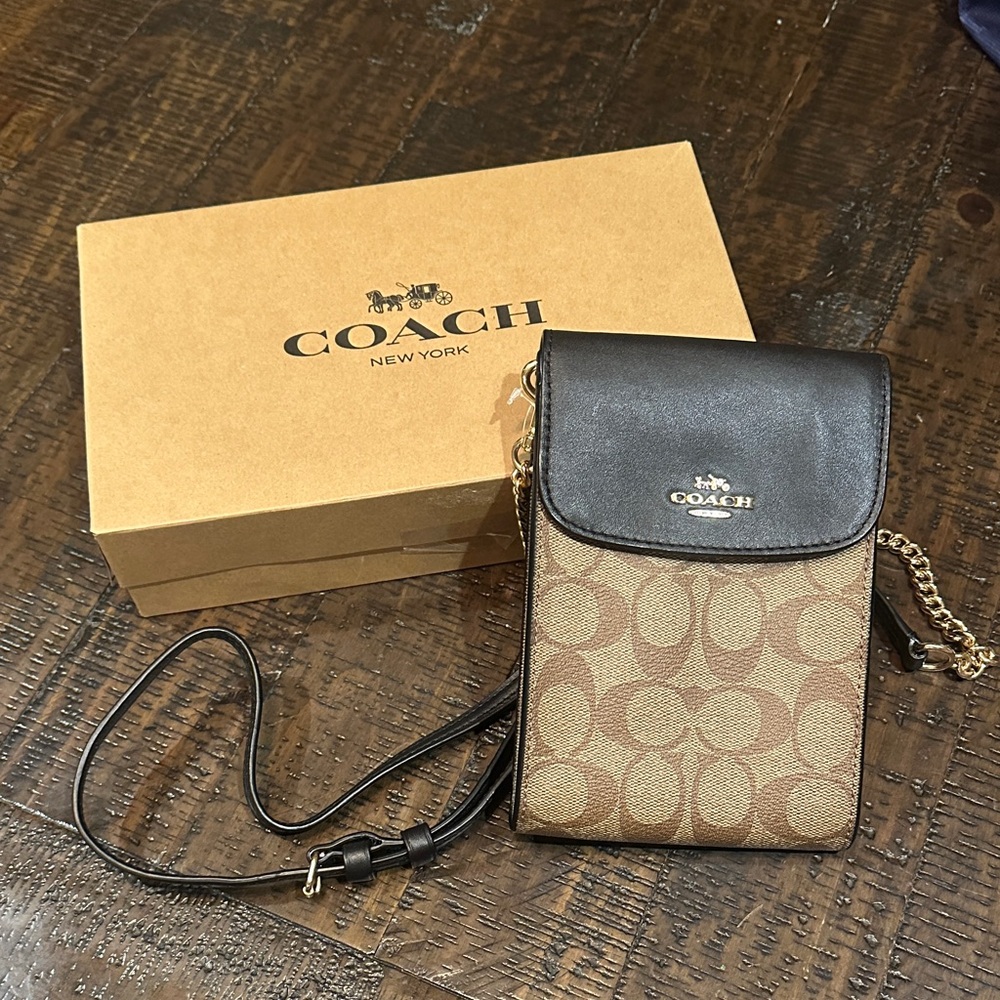 Coach Tan and Black Signature Crossbody